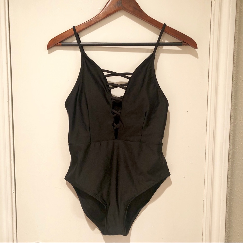 New! Black Strappy One-Piece Bathing Suit